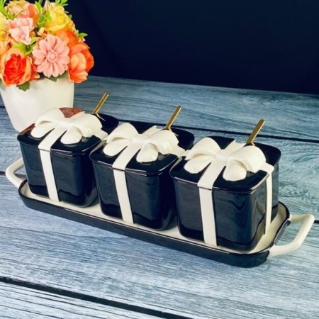 A set of jars of Lenardi Multicolor, with spoons on a stand, 350 ml, 3 pcs