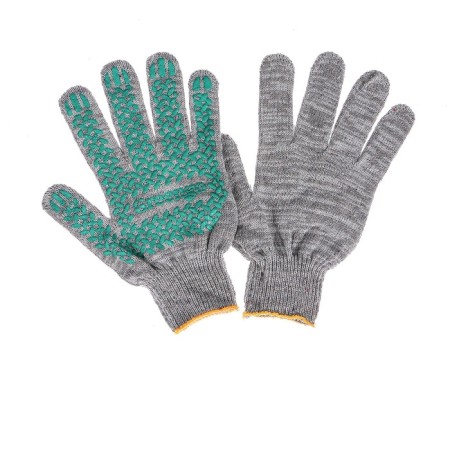 Workers, m/b gloves, knitting 10 class, 4 threads, size 9, with PVC dots, gray, Greengo-3