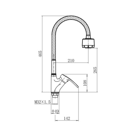 Fashun A4466+A7310 kitchen mixer, single -leaf, flexible spout, brass, chrome-1