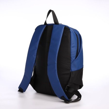 Youth backpack from textiles with a zipper, waterproof, external pocket, black/blue color-3