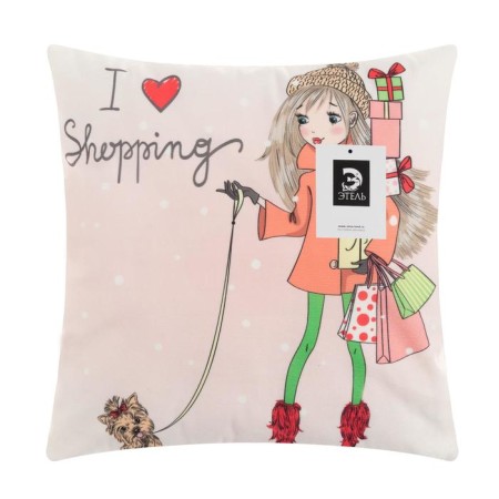 Pillowcase decorative Ethel girl stories »Shopping» 40x40 cm, velor-4