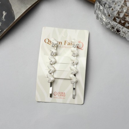 Invisibility for hair "Annabell" (set 2 pcs) heart white, 6.5 cm, silver-2