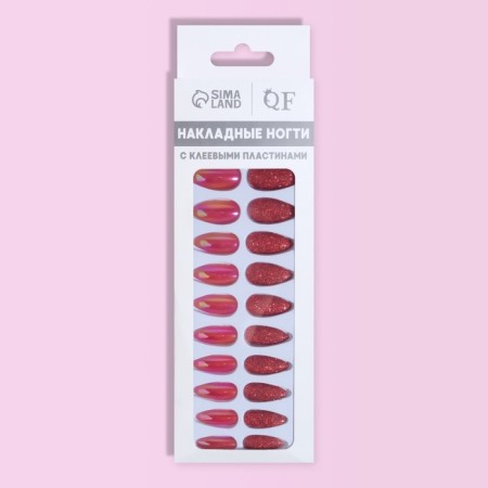 False nails, 24 pcs, with glue plates, the shape of almonds, sparkles/holography, red color-7