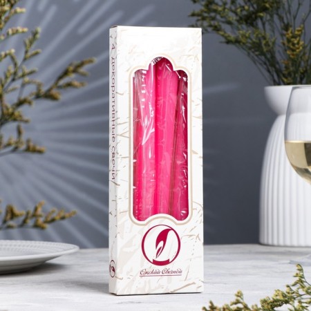 A set of antique candles, 2.3x 24.5 cm, 5 hours, 55 g, 4 pieces, dark pink-1