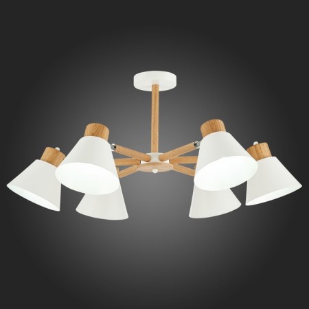 Ceiling EVOLUCE lamp. Sle103702-06. BUVE. 6x60 watts, E27, 73.5x73.5x37 cm, color light wood, white-2