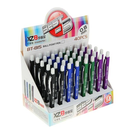 Ballic handle with erased ink, line 0.8 mm, automatic, blue rod, rubberized square case, mix-1