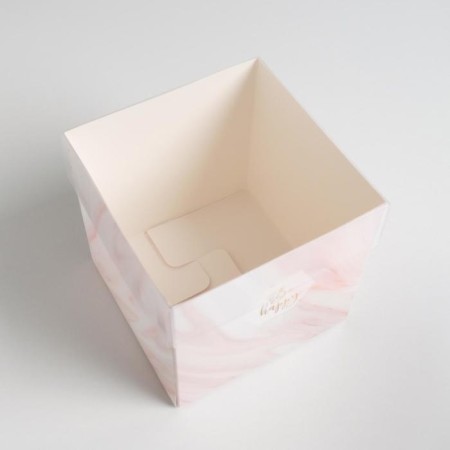 Gift box for flowers with PVC lid, packaging, “Be happy”, 12 x 12 x 12 cm-1
