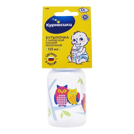 A bottle for feeding with a latex nipple, 125 ml, from 0 months., Mix color-6