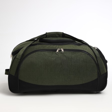 Road bag on wheels, a lightning department, shoes, 3 outer pockets, long belt, black color/hack-1