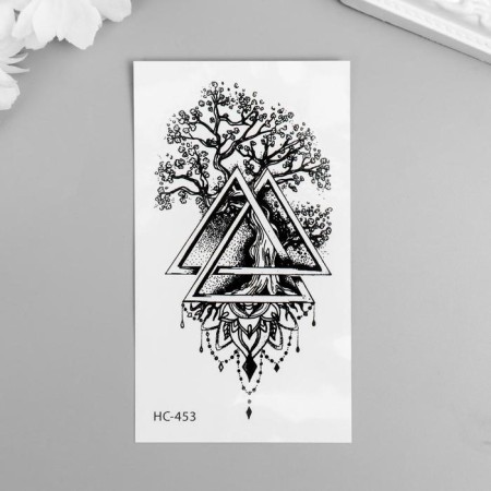 Tattoo on the body black "tree and triangles" 10.5x6 cm