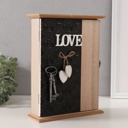 Keywater tree 6 hooks "Printing leaves. Keys and heart" Black 6.5x20x26.5 cm-1