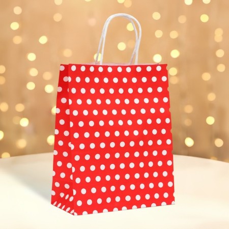 Craft package, red in white peas, 27 x 21 x 11 cm