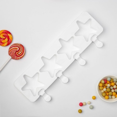 Form for ice cream shares "Star", silicone, 28.5 × 10.5 × 2 cm, 4 cells, white color-1