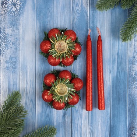 New Year's candle with the candlestick "Balls" (set 2 pcs) 15 cm-2