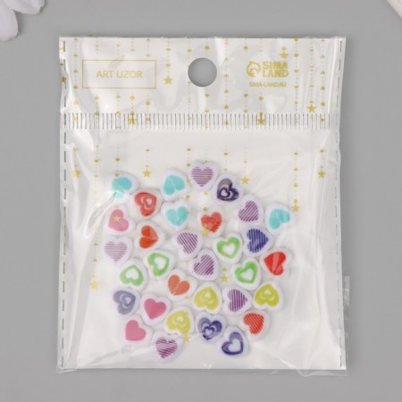 Beads for creativity plastic "Drawn Heart" White-color set 30 pcs 0.8x0.4 cm-3