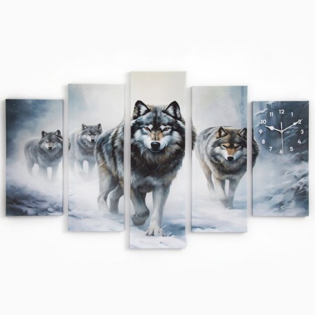 Carty watch Wall Modular Wolves, silent, 80 x 140 cm-2