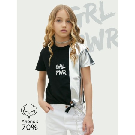 T -shirt Children's Amarobaby Gloss, height 140 cm, black color/silver-1