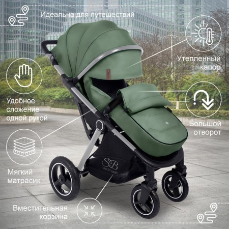 Walking stroller Sweet Baby Compatto, Silver Green color-2