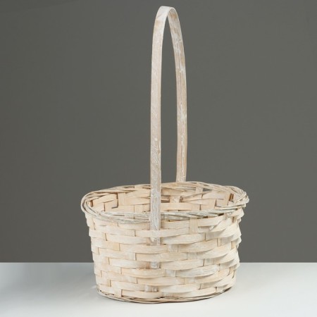Wicker basket, d21 x 10/34 cm, white, bamboo-1