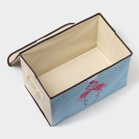 Stellid box for storage with a flamingos lid, 39 × 25 × 25 cm, beige color-3