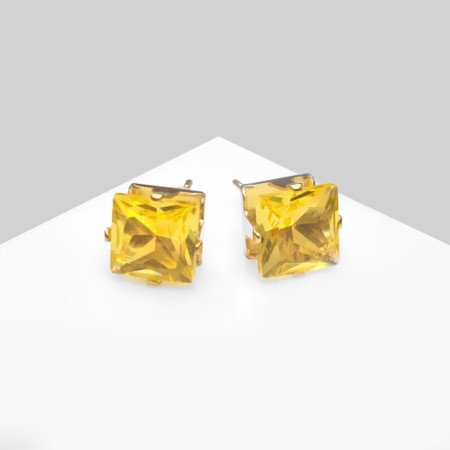 Earrings with rhinestones "Pusets" radiance, square, d = 0.8, yellow color in gold-2