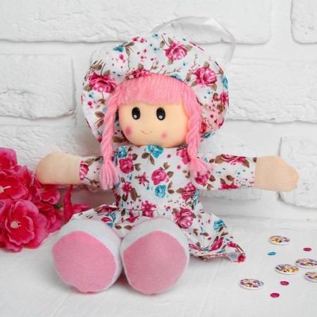Soft doll "Masha", a flower dress, color mix