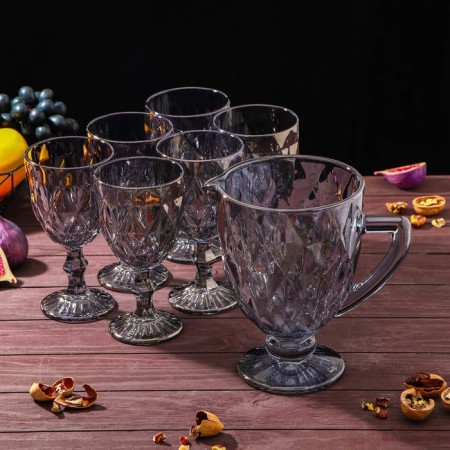 Set for drinks from glass "Cruise", 7 items: a jug 1.1 l, 6 glasses 300 ml, color gray color