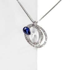 Pendant of ovals, white-blue color in silver, l = 70 cm