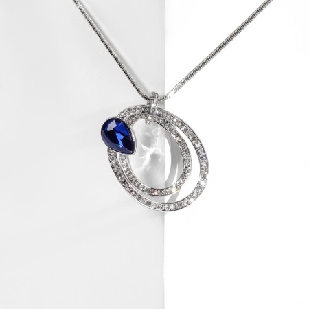 Pendant of ovals, white-blue color in silver, l = 70 cm