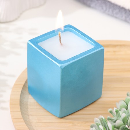 Candle "Square" in a candlestick of gypsum, 5x6cm, blue
