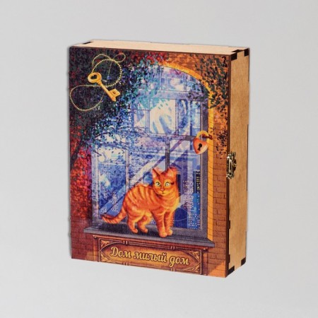 Key closed "House, dear house!" cat, window, 17x22x6 cm-1