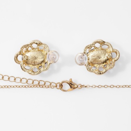 Set 2 objects: earrings, pendant "Edel" round trio, black and white color in gold, 50 cm-2