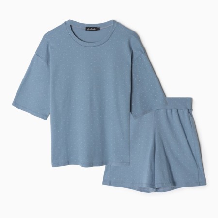 Homemade female set (T -shirt/shorts), blue color, size 48