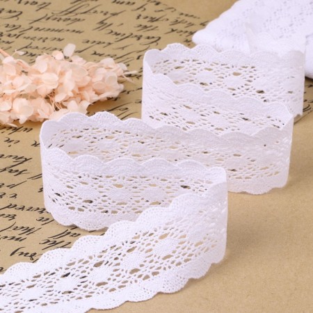 Knitted lace, 50 mm × 10 ± 1 m, white color