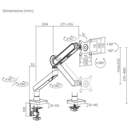 Crasstein for Monitors Ultramounts UM719W White 17 "-35" Max. 10.5kg mount to countertop 107046-6