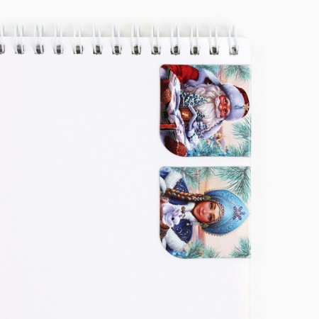 New Year. Magnetic bookmarks 2 pcs on the substrate “New Year. Santa Claus with the Snow Maiden "-1