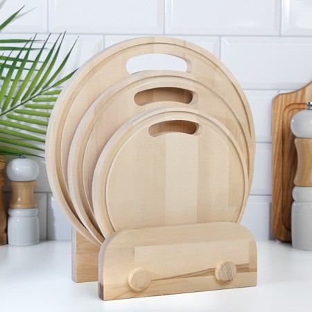A set of cutting boards from birch on a stand, 3 pcs, 20x20, 24x24 and 28x28 cm