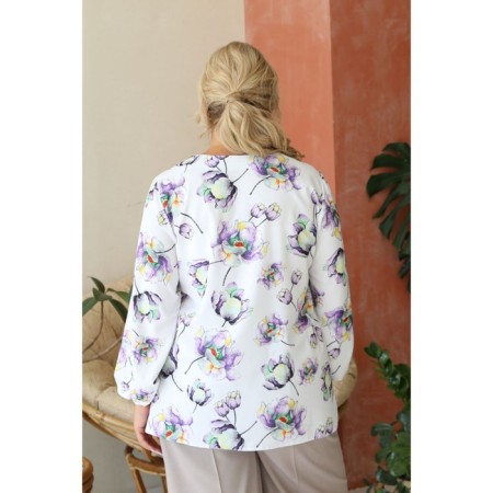Female blouse, size 56, white, purple color-2