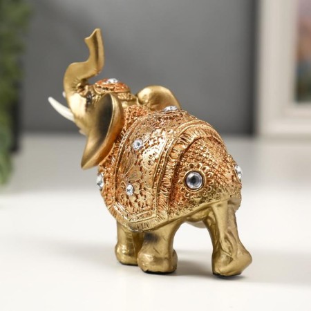 Polystone souvenir "Elephant in the Golden Popone with crystals" 10.5x11x4.5 cm-3