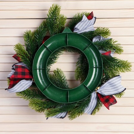 New Year's Wreath D-30 cm "Cozy fairy tale" Striped ribbons balls-2