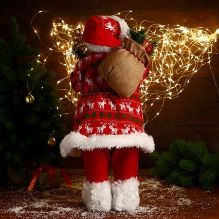Santa Claus "in a red fur coat with deer, with twigs" 60 cm-3