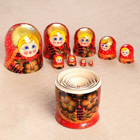 The nesting doll "Golden flowers", a red dress, 10 puppet. 26 cm-3