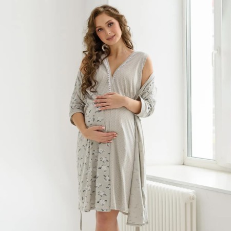 Women's kit for pregnant women (shirt/robe), gray color, size 48