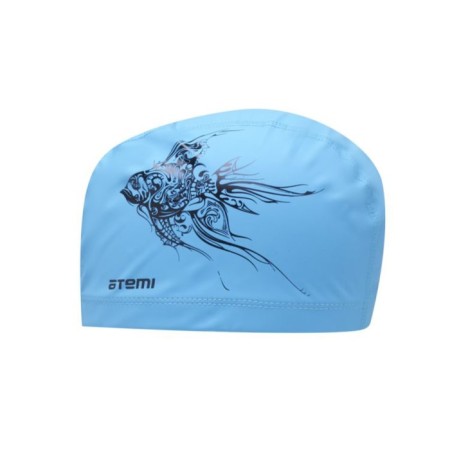 ATEMI Pu 302 swimming cap, fabric with polyurethane coating, blue color, print-1