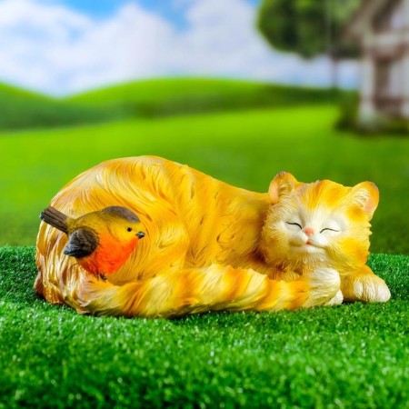 Garden figure "Sleeping cat with a bird" 13x29cm-4