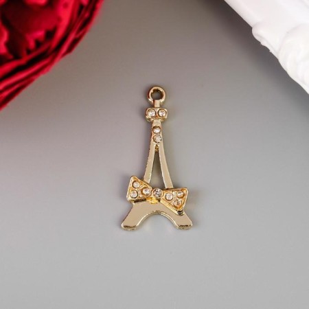 Decor for creativity metal, rhinestones "Eiffel Tower with Bantik" gold 3x1.5 cm