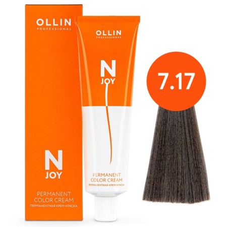 Cream-coloring hair permanent OLLIN Professional N-Joy, tone 7/17, blond cherish-brown, 100 ml