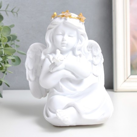 Souvenir Polystone Light "Angel with a star wreath and pigeon" White mix 12x11.5x15 cm-1