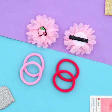 Hair Set "Ormoral" (4 elastic bands, 2 clamps 4 cm) chic strawberries, pink-2