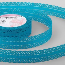 The tape is decorative, reps, with an openwork edge, 25 mm × 9.1 ± 0.5 m, the color of bright blue